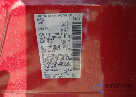 2017 Nissan Pathfinder Sv from USA, damaged, VIN 5N1DR2MNXHC627352